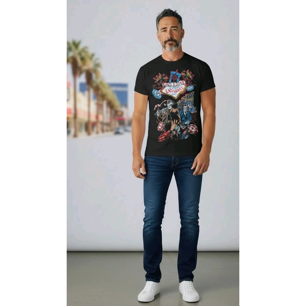 Brand X Men Graphic T-shirt Rare Las Vegas Skeleton Sin City Casino Poker Gamble